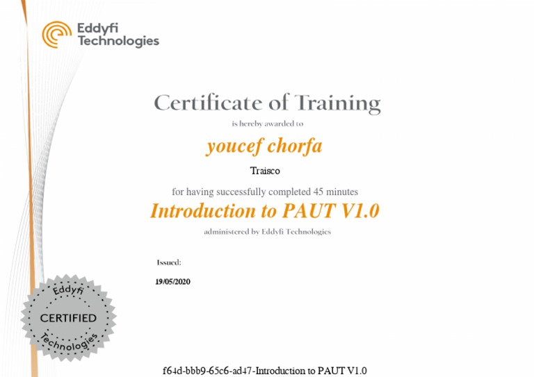 PAUT Certification Completion by Youcef Chorfa | PDF