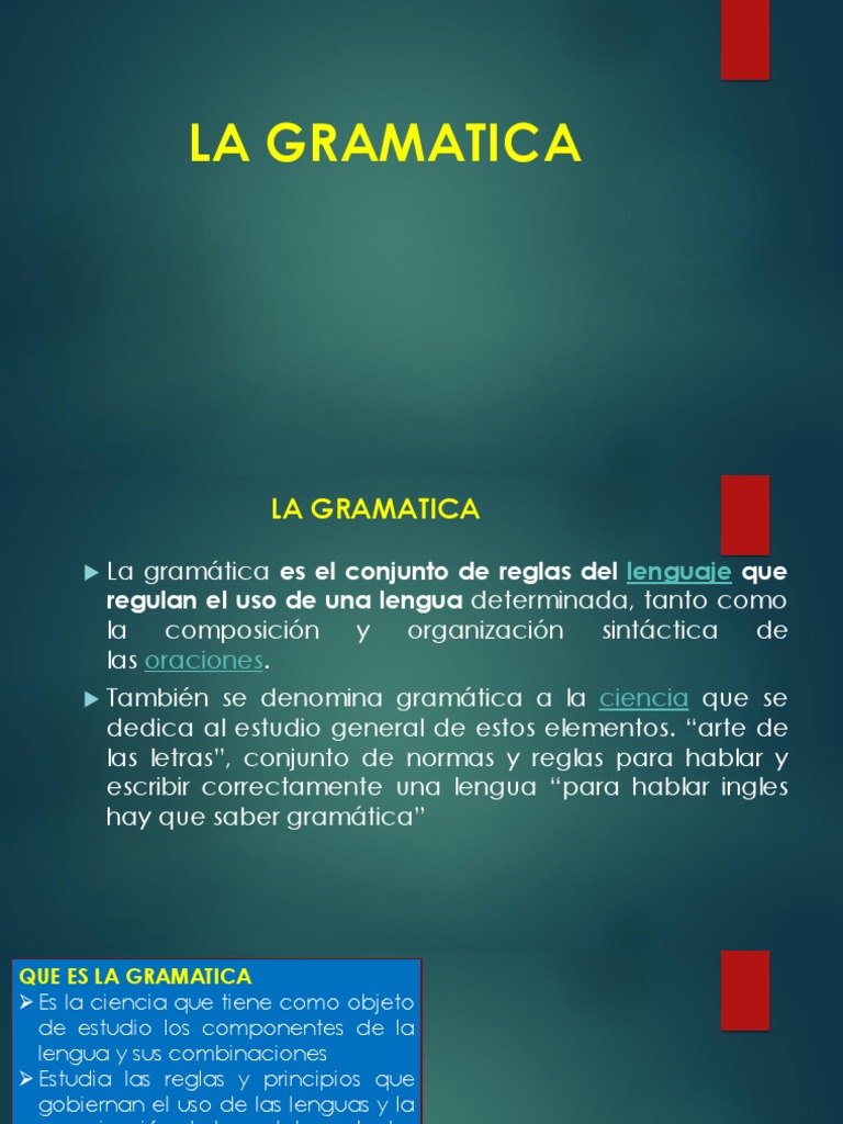 Definición y Componentes de la Gramática | PDF | Sustantivo | Verbo