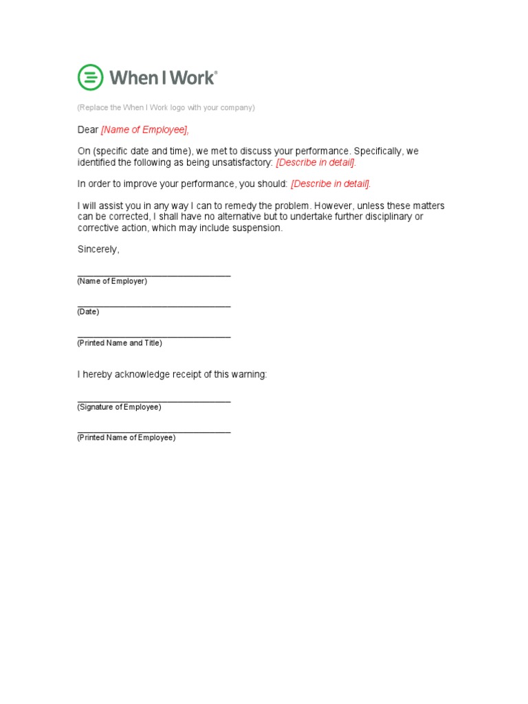 Performance Warning Letter Template | PDF