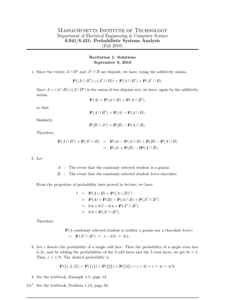 MIT Probabilistic Systems Analysis Solutions | PDF