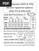 Jualan Ramalan (SPOT & TIPS) (All Your Registered Subjects) UPSR, PT3 & SPM 2020 Early Bird Promotion !!!