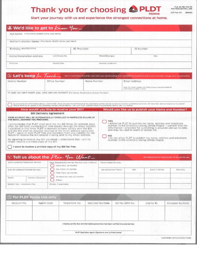 PLDT Application Form PDF