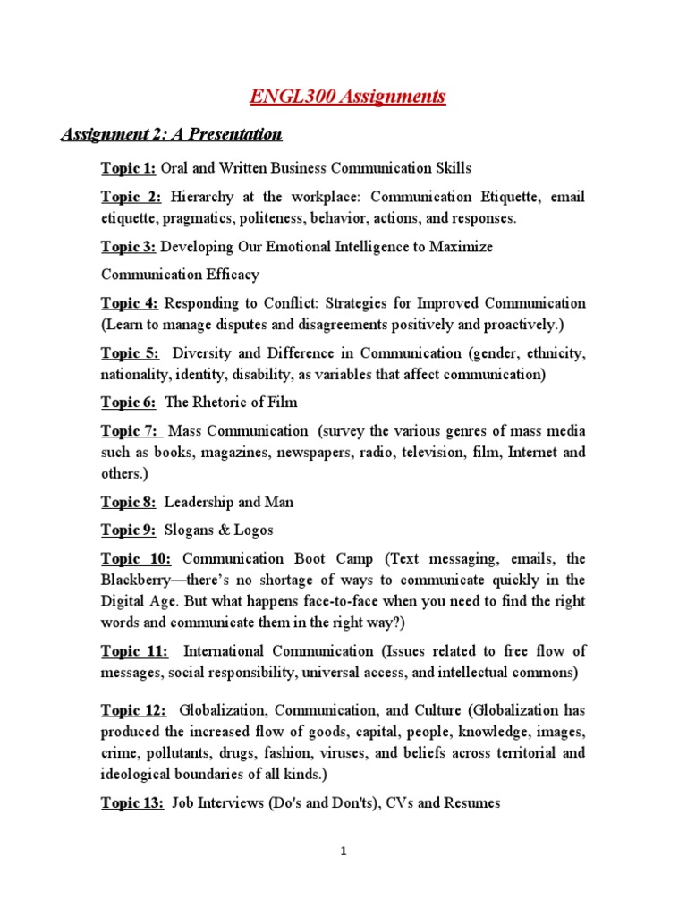 ENGL300 Business Communication Topics | PDF | Career & Growth | Social ...