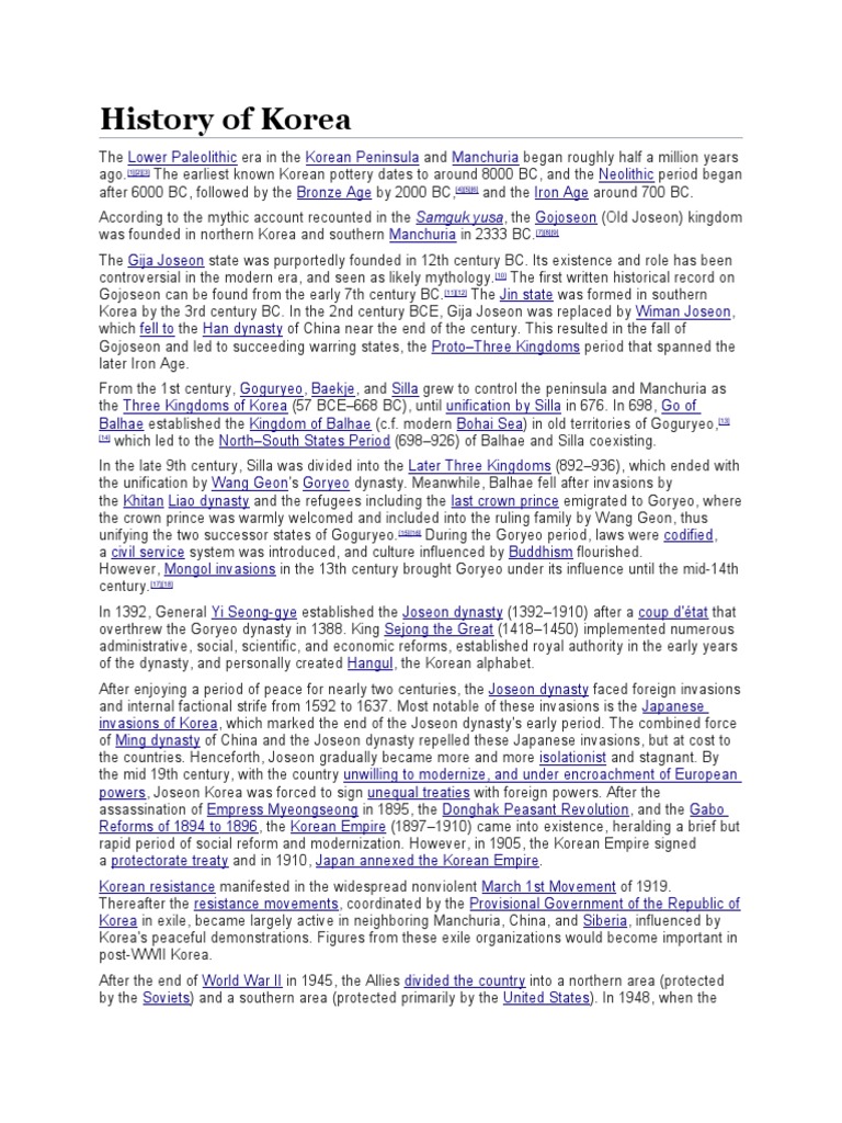 History of Korea PDF Korea Northeast Asia