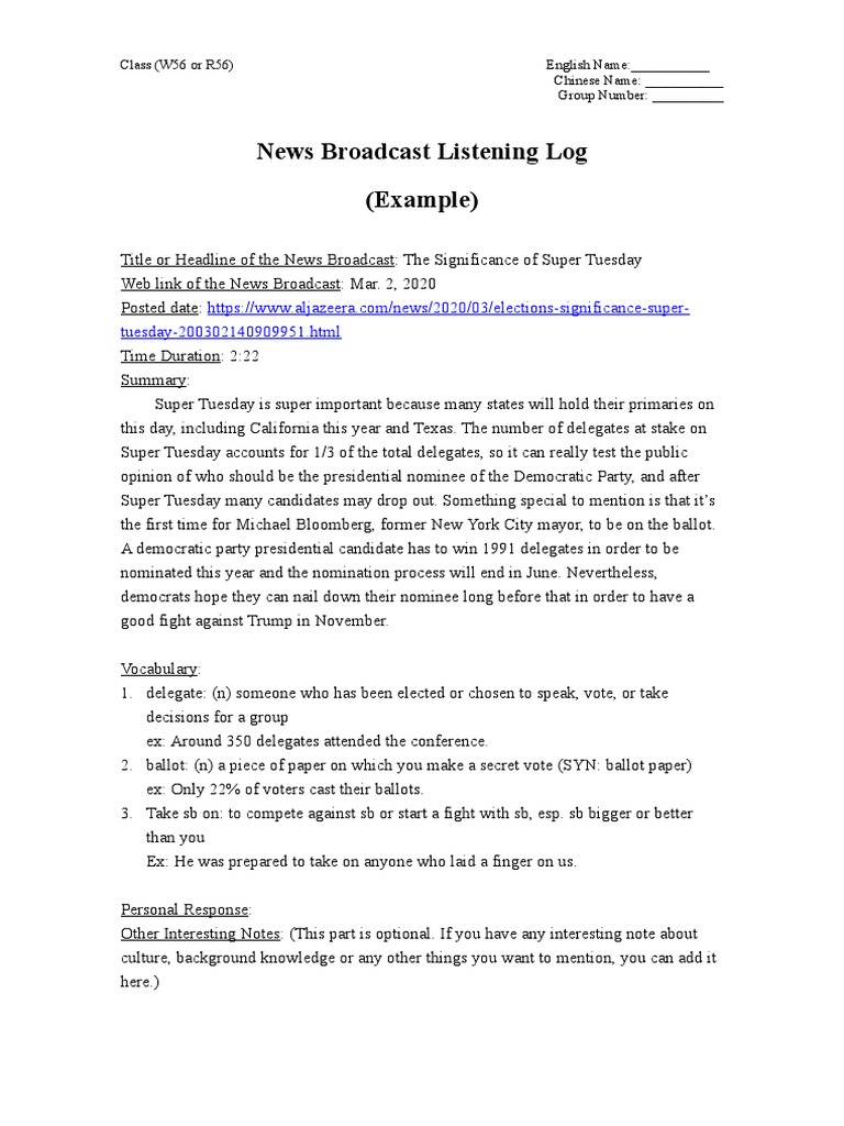 Super Tuesday News Broadcast Log | PDF | Games & Activities | Social ...