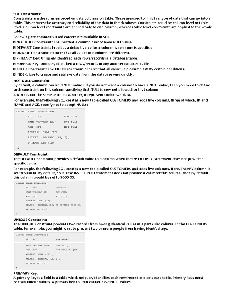 SQL Constraints | PDF | Relational Database | Database Index
