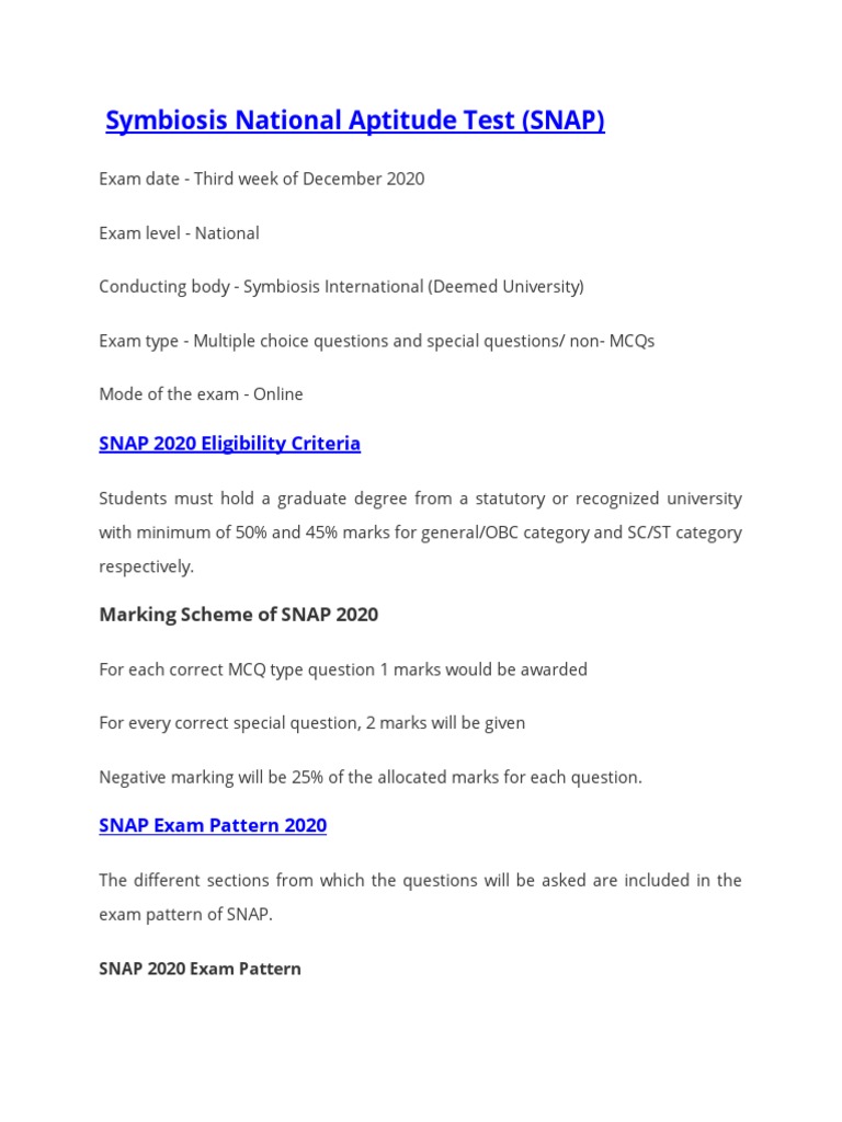 SNAP 2020 Exam Pattern and Marking Scheme | PDF