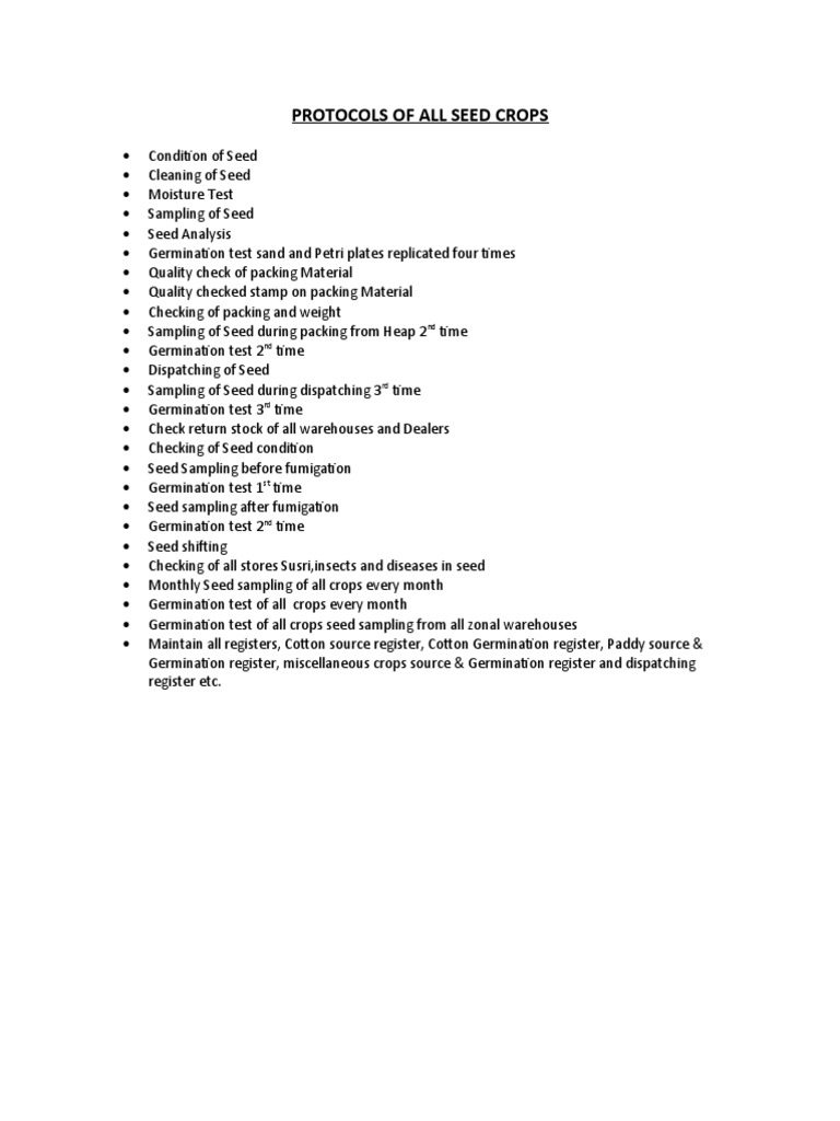 Seed Crop Protocols & Testing Guide | PDF | Seed | Germination