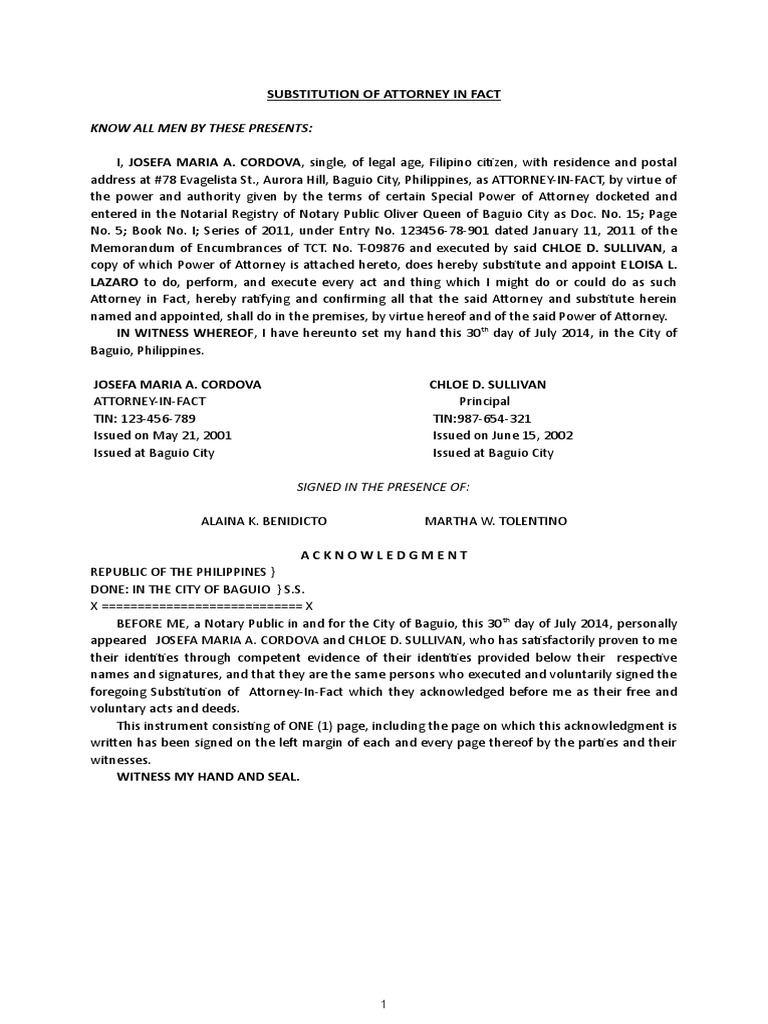 .Substitution of AttorneyInFact PDF Power Of Attorney Practice