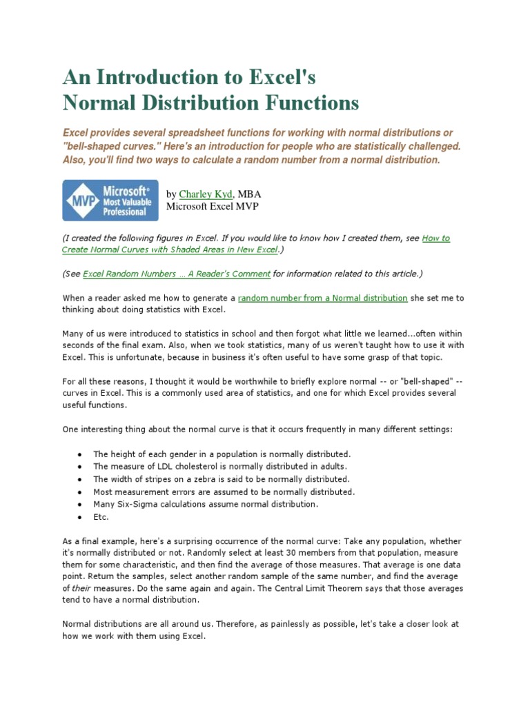 Excel Normal Distribution Functions | PDF | Standard Deviation | Mean 