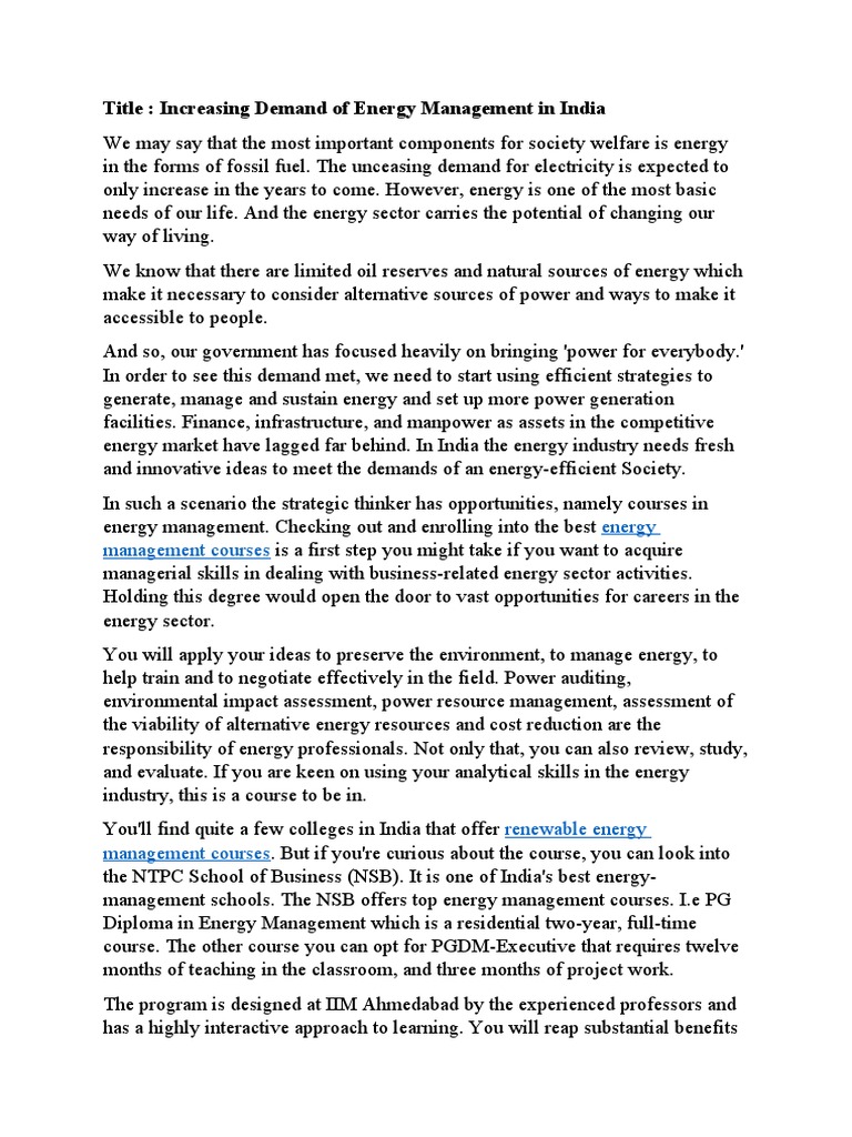Increased Demand of Energy Management in India | PDF | Energy Industry ...