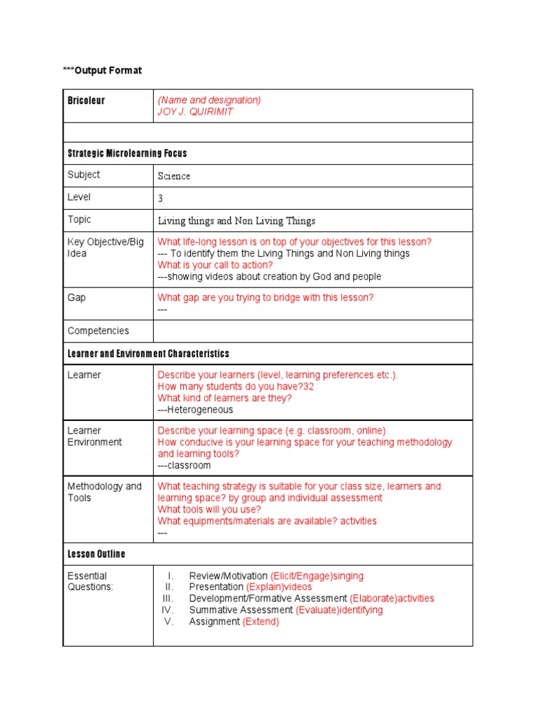 Science 3 Living Things and Non Living Things: Output Format | PDF