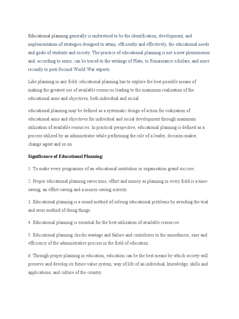Significance of Educational Planning | PDF | Curriculum | Planning