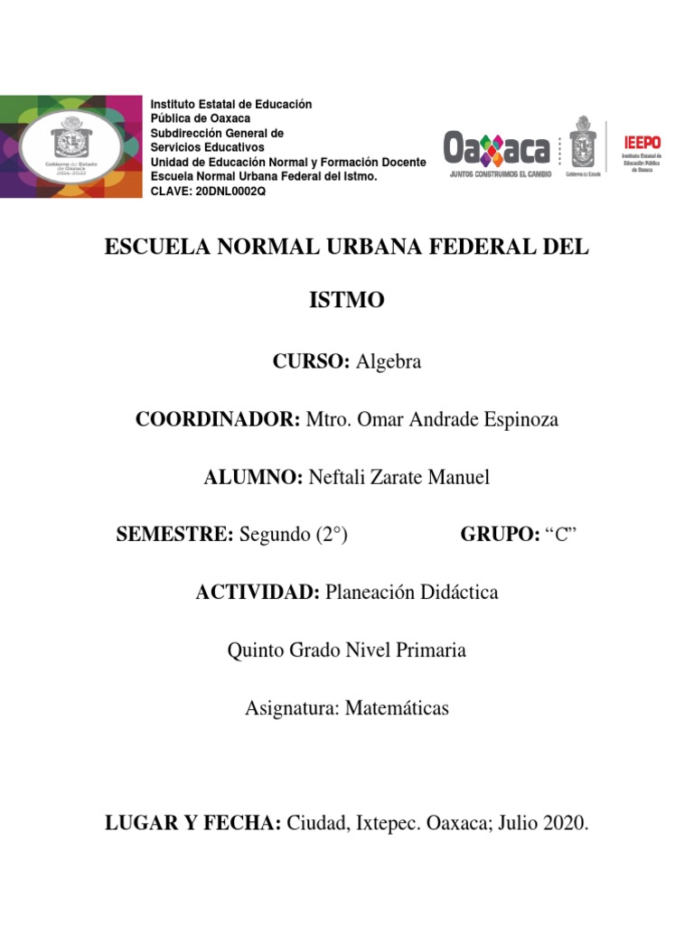 Planeacion Matematicas Quinto Grado PDF Educación primaria Cognición