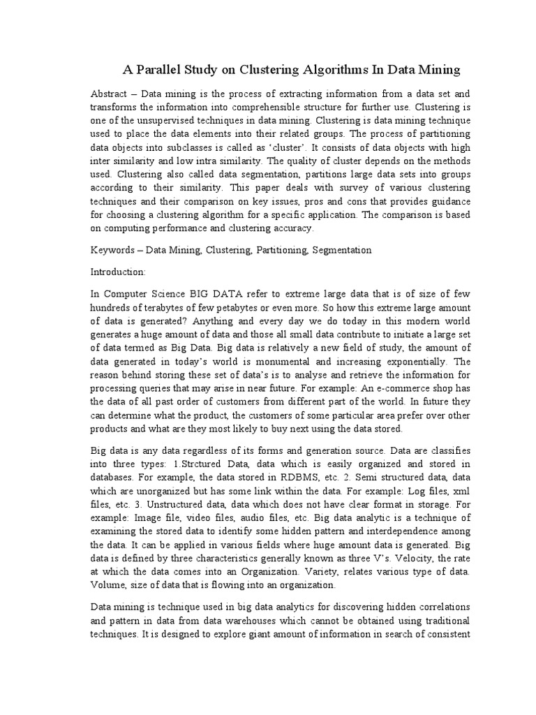 Clustering Algorithms in Data Mining | PDF | Cluster Analysis | Big Data