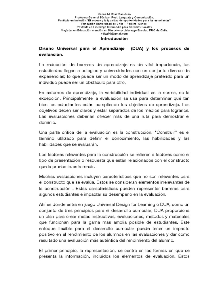 Principios del DUA en Evaluación Escolar | PDF | Evaluación | Aprendizaje