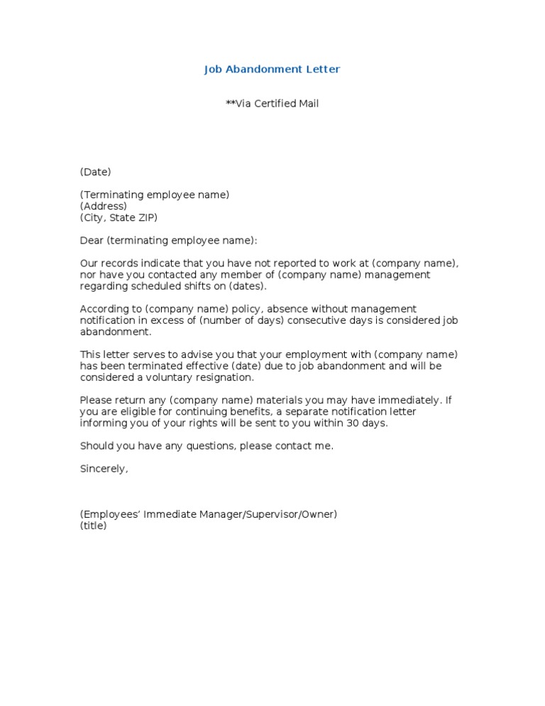 Job Abandonment Letter