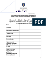 Formulari Per Validimin e Diplomave Te Fituara Ne Kosove