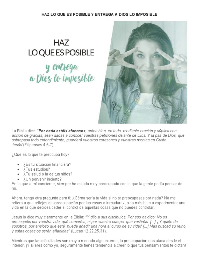 Haz lo posible, entrega lo imposible a Dios | PDF | Oración | Cristo ...