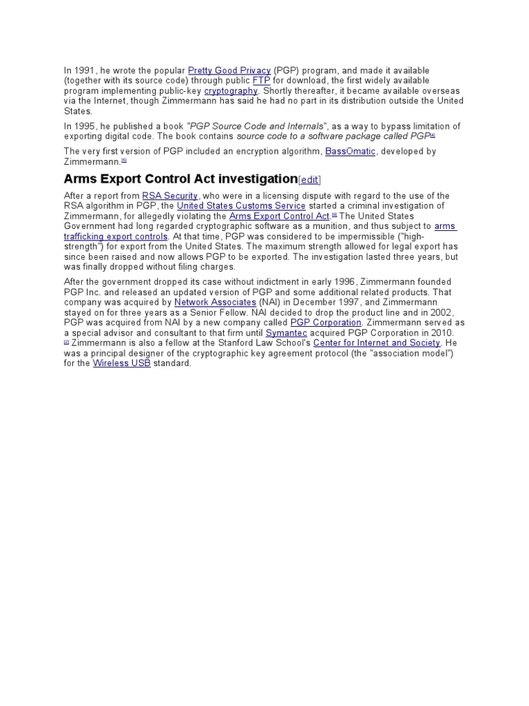 Arms Export Control Act Investigation Pretty Good Privacy FTP