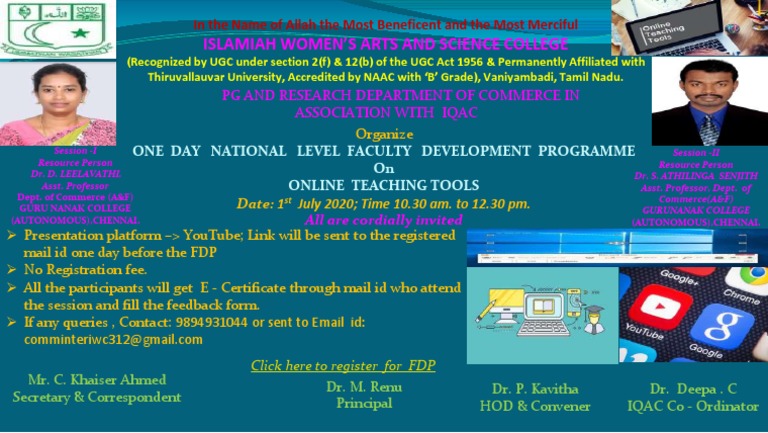 Brochure For Fdp On Online Teaching Tools Pdf