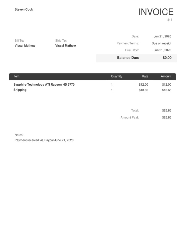 Invoice for Sapphire Technology Purchase | PDF