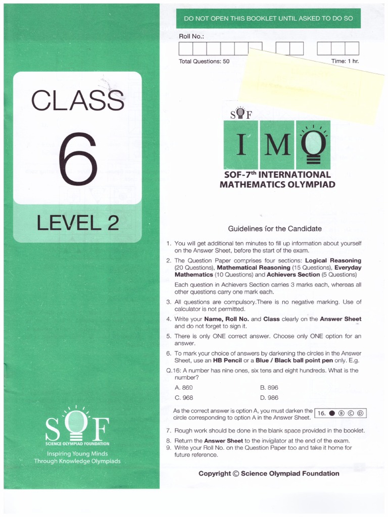 Class 6 IMO 2013 Level 2 | PDF