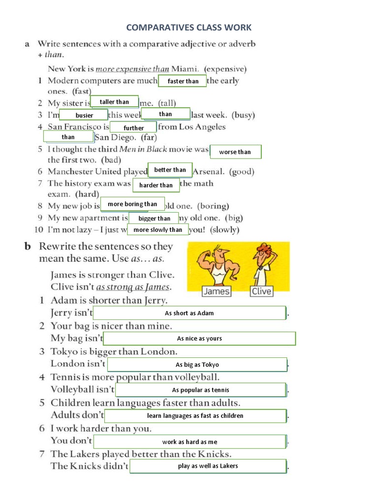 Comparatives Class Work Exercises | PDF