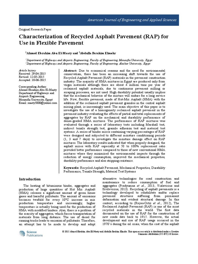 Characterization of Recycled Asphalt Pavement (RAP) For Use in Flexible ...