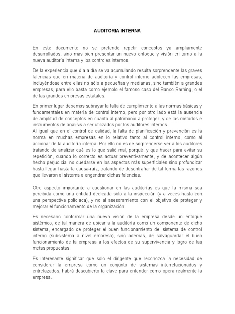 Auditoria Interna y Control Interno | PDF | Calidad (comercial) | Auditoría