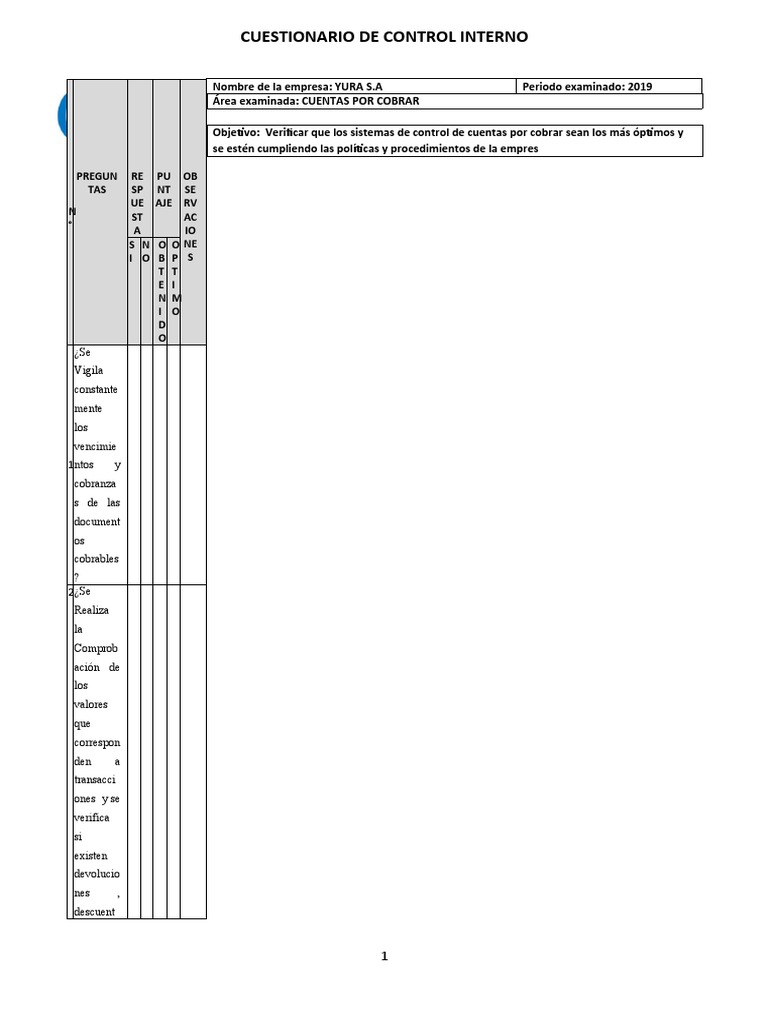 Cuestionario de Control Interno IOBPS | PDF | Contralor | Contabilidad