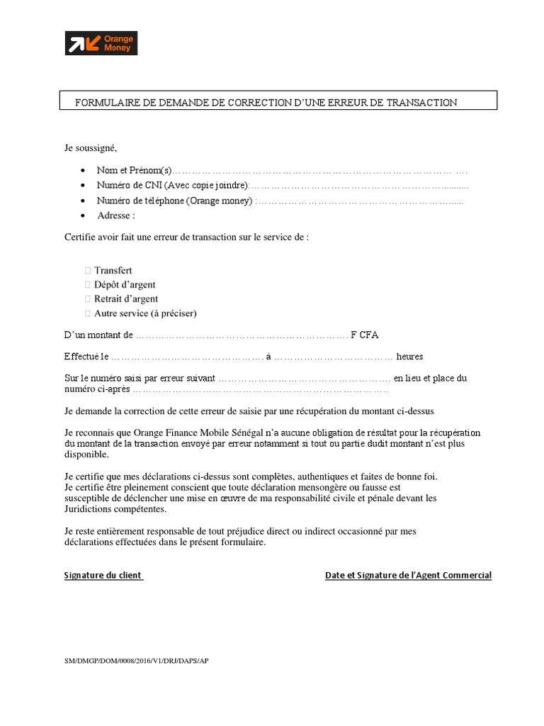 Demande de correction d'erreur de transaction | PDF