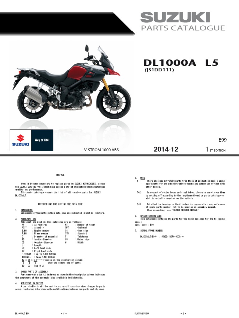 Suzuki DL1000A Parts Catalogue E99 | PDF | Screw | Pump