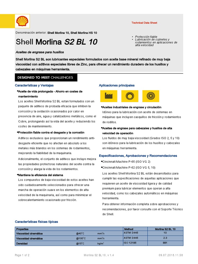Aceite Shell Morlina S2 BL 10 | PDF | Lubricante | Petróleo