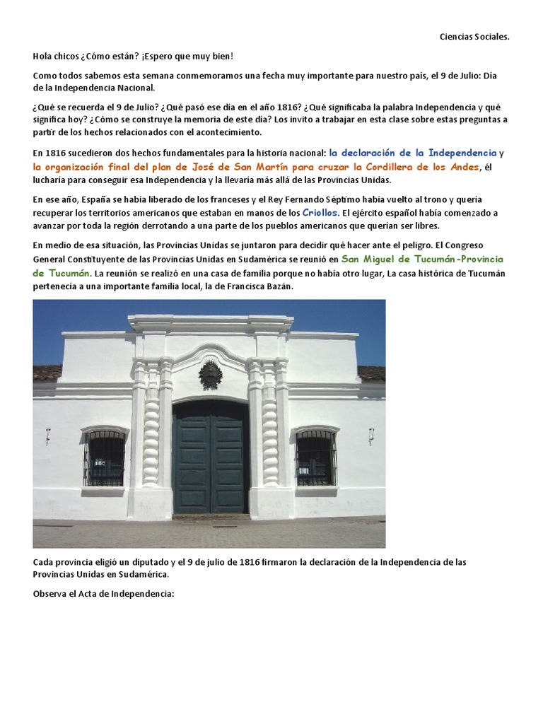 Clase Sobre El 9 De Julio America Del Sur America Latina