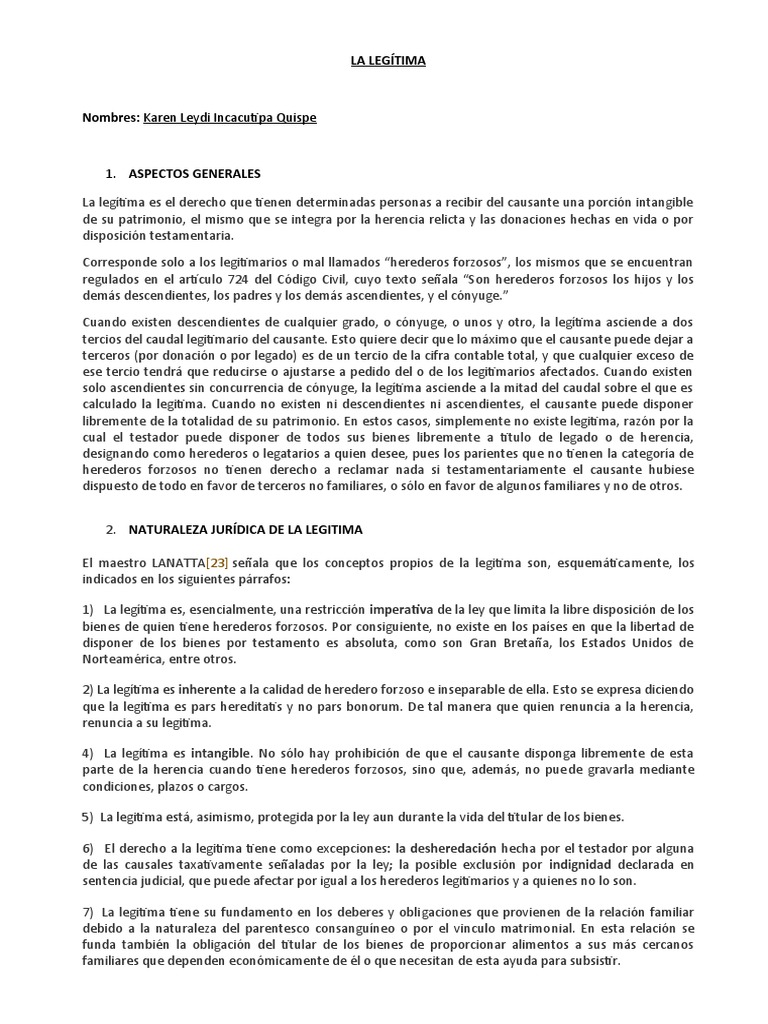 La Legítima | PDF | Voluntad y testamento | Herencia