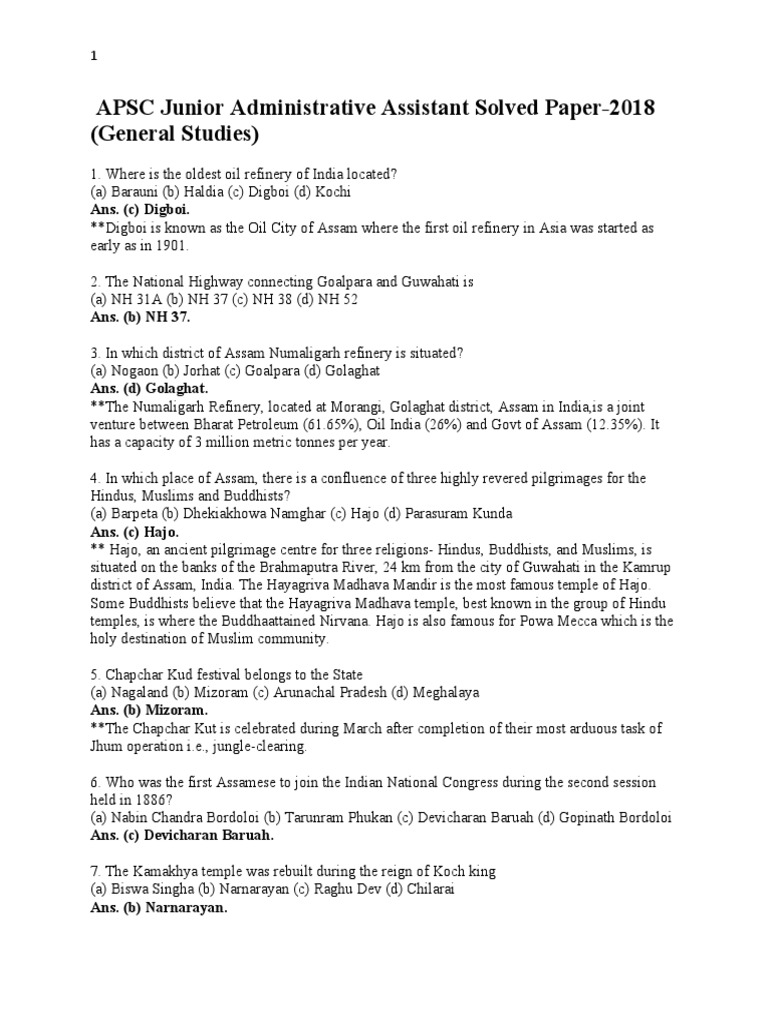 APSC Junior Administrative Assistant Solved Paper | PDF | Nature