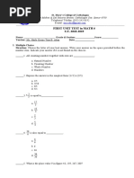 First Unit Test in Math 6 S.Y. 2018-2019: Corner Mabini & Del Rosario Streets, Catbalogan City, Samar 6700