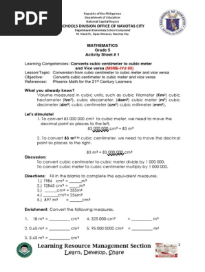 Conversion Cu M To Cu Cm Vice Versa Teaching Learning