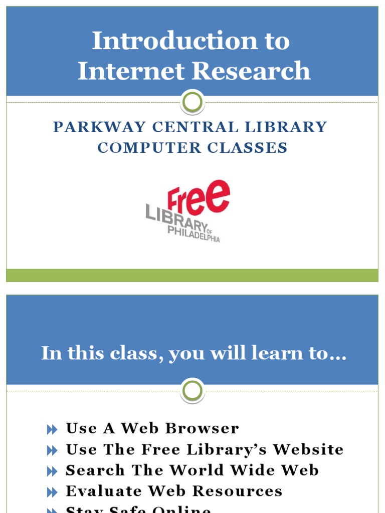 Free Library of Philadelphia Introduction To Internet Research Handout ...