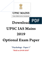 UPSC IAS CSE Mains 2019 Psychology Paper 1 Optional Subject Exam Question Paper - WWW - Dhyeyaias.com - PDF