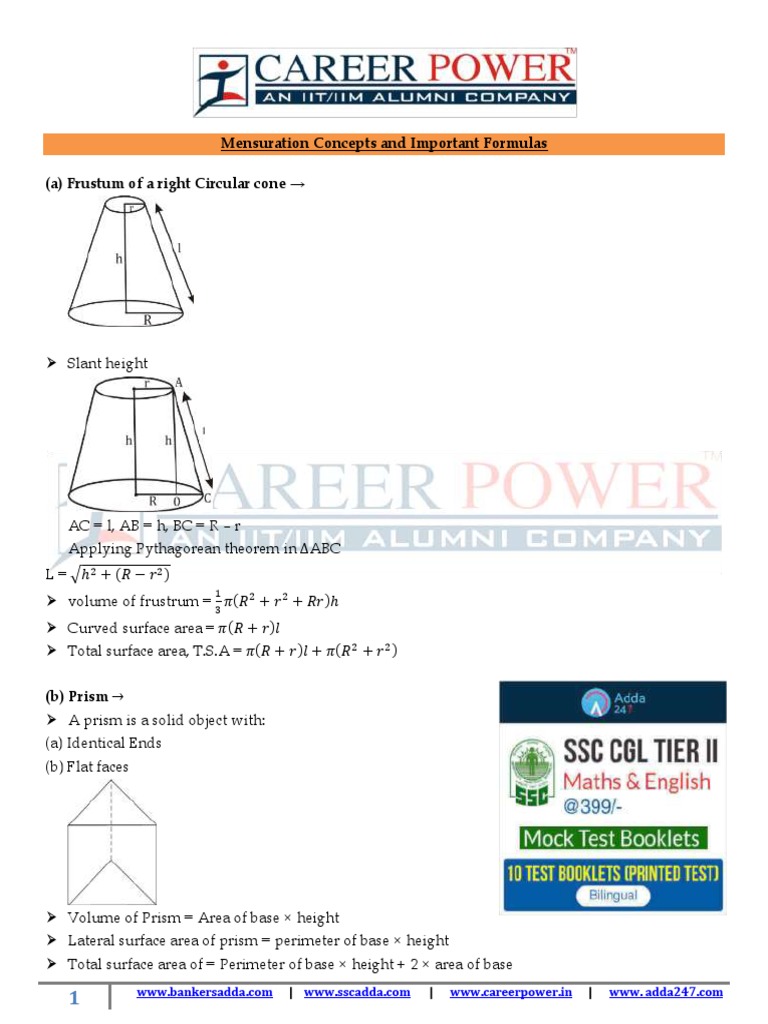 Mensuration Formulas & Concepts Guide | PDF | Teaching Methods ...