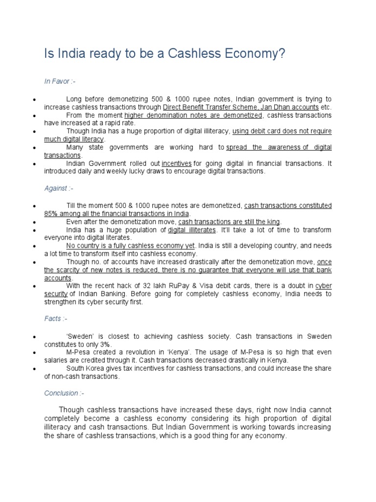 Is India Prepared for Cashless Economy? | PDF | Financial Transaction ...