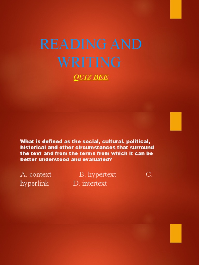 Reading and Writing Quiz PDF Intertextuality Hyperlink