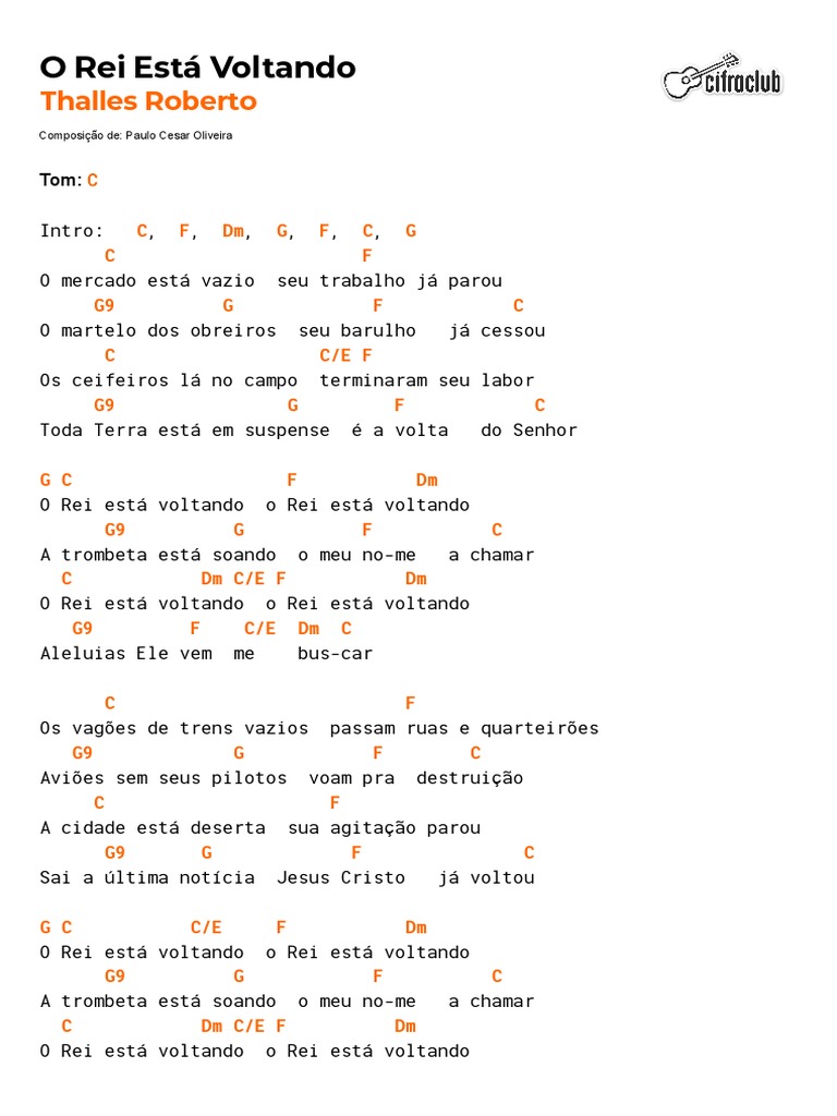 Cifra Club - Thalles Roberto - O Rei Está Voltando PDF | PDF