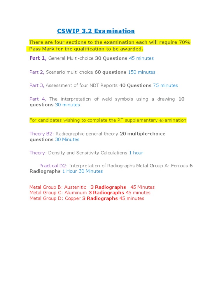 CSWIP 3.2 Exam Structure Overview | PDF