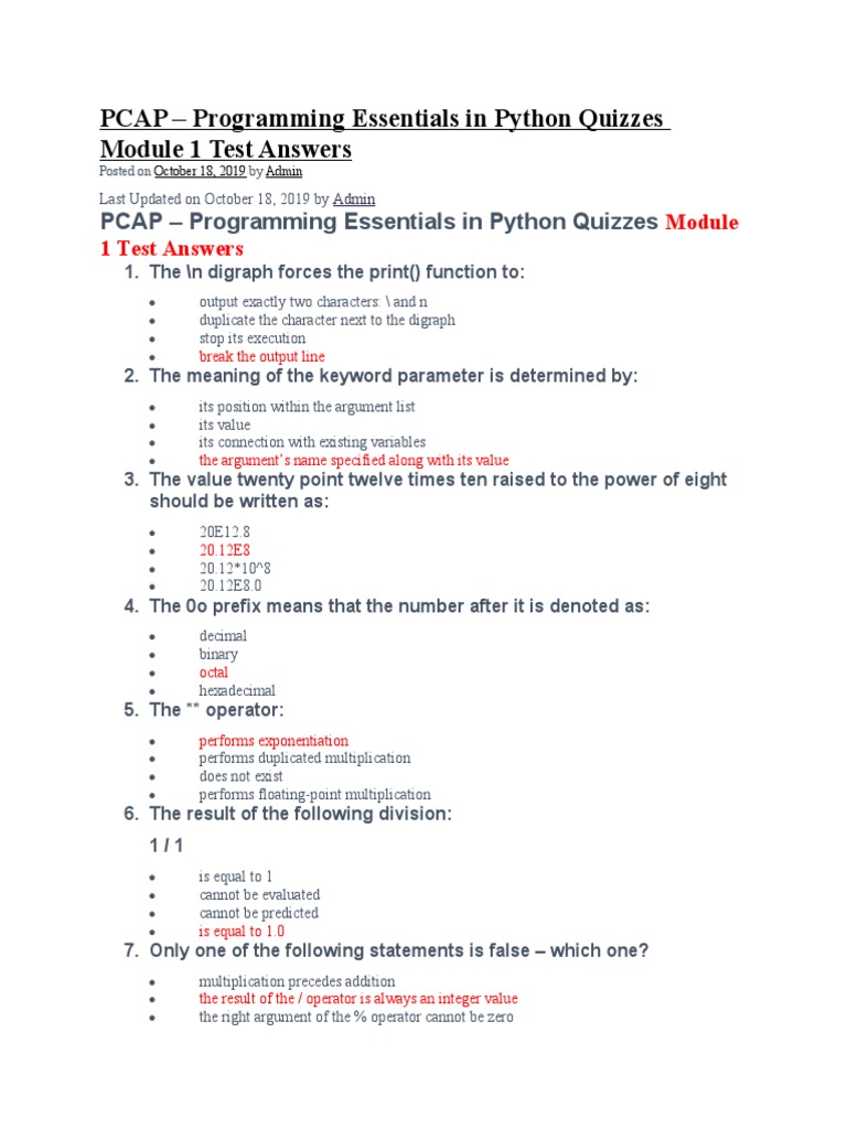Pcap Programming Essentials In Python Quizzes Module 5 Test Answers