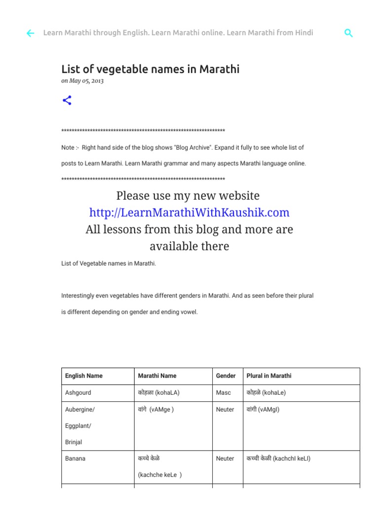 List of Vegetable Names in Marathi PDF PDF Sweet Potato Eggplant