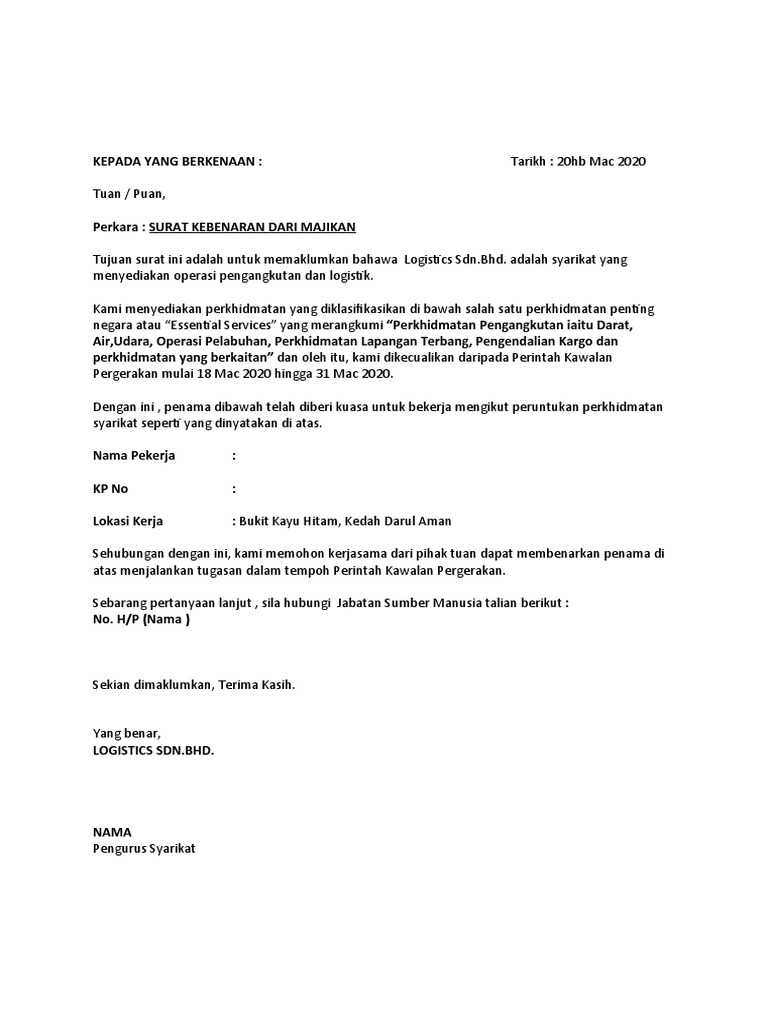 Contoh Surat Kebenaran Dari Majikan Pdf