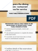 Prepare The Dining Room/ Restaurant Area For Service: Take Table Reservations